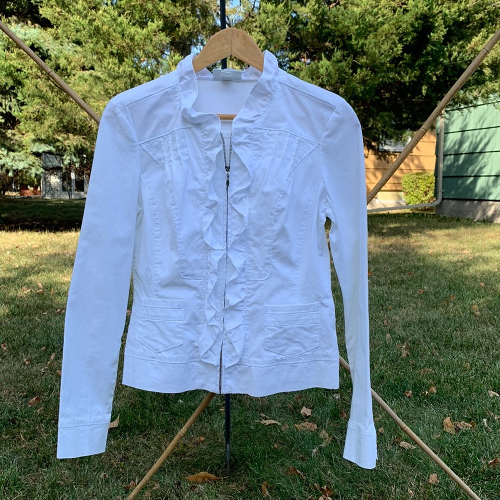 EUC Dressbarn / Cotton ruffle jacket - bright white